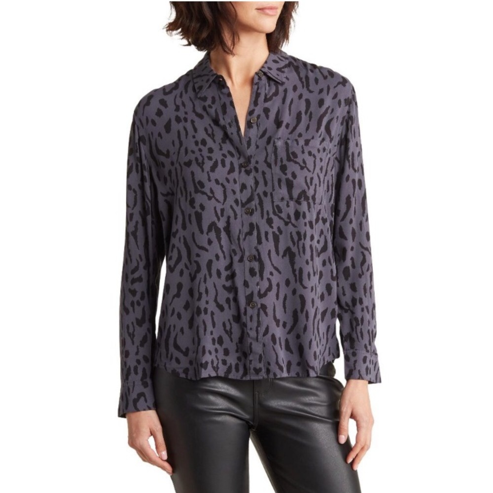 RAILS Charcoal Cheetah Print Button Down Shirt